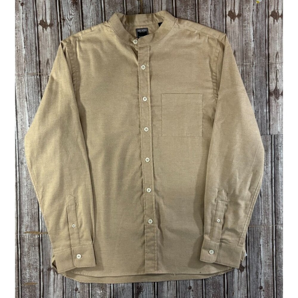 Todd Snyder Band Collar flannel Shirt size L color beige NWT made Portugal